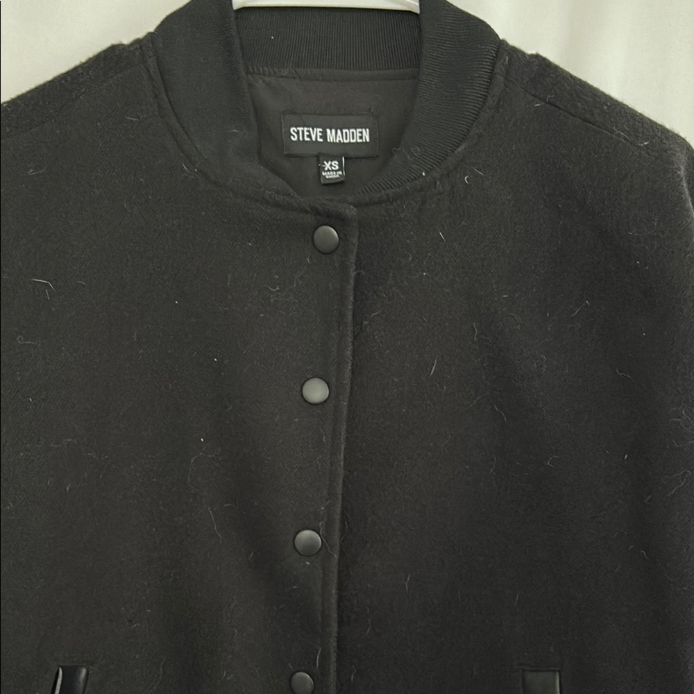 Steve Madden Black Varsity Jacket with Sleek Design - Picture 2 of 6